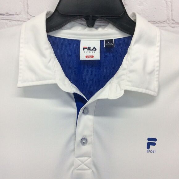 Fila Golf Polo Men’s Size L White Blue Athleisure Sport Performance Casual Beach - Picture 8 of 11